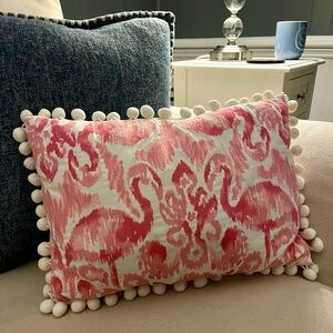 Lilly Pulitzer Pink and White Pillow with Pom Poms